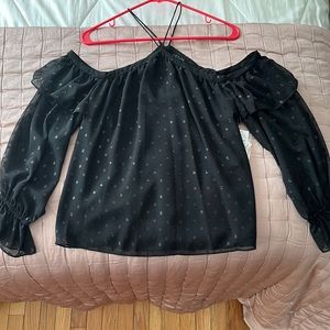 Dressy black off the shoulder halter blouse